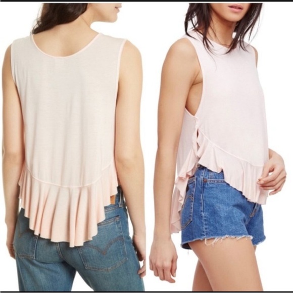 Free People Tops - Free People We The Free Uptown Pink Sleeveless Ruffle V-Hem Tank Top Medium